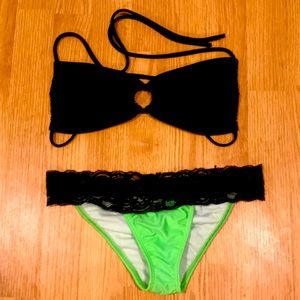 Black top/lime green with black lace bottoms bikini - both size medium